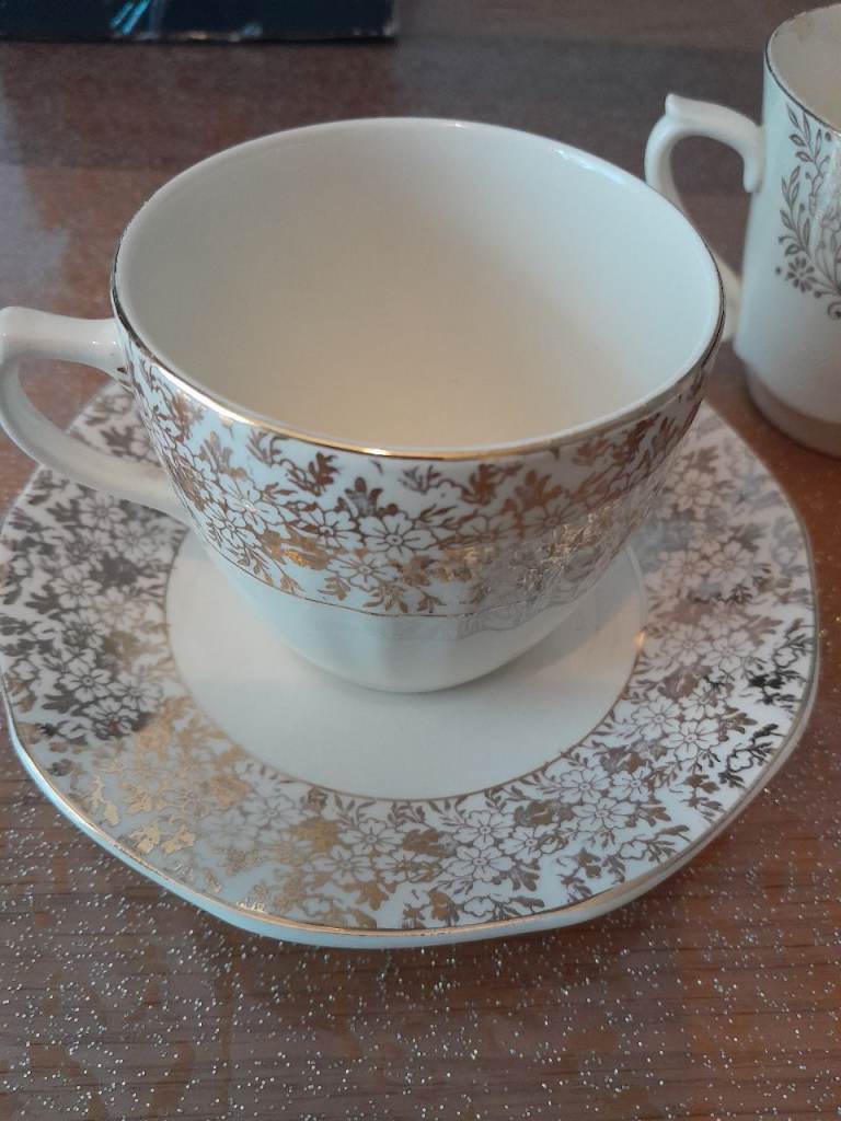 Vintage White and Gold Teacup and Saucer Set