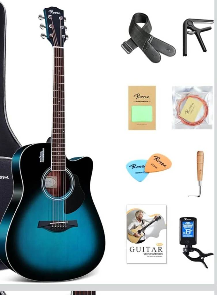 As new rosen guitar with stand and accessories 