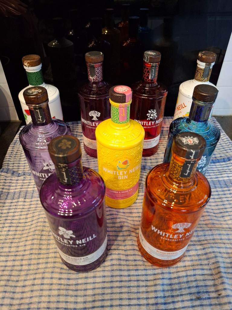 Set of colored EMPTY Gin Bottles
