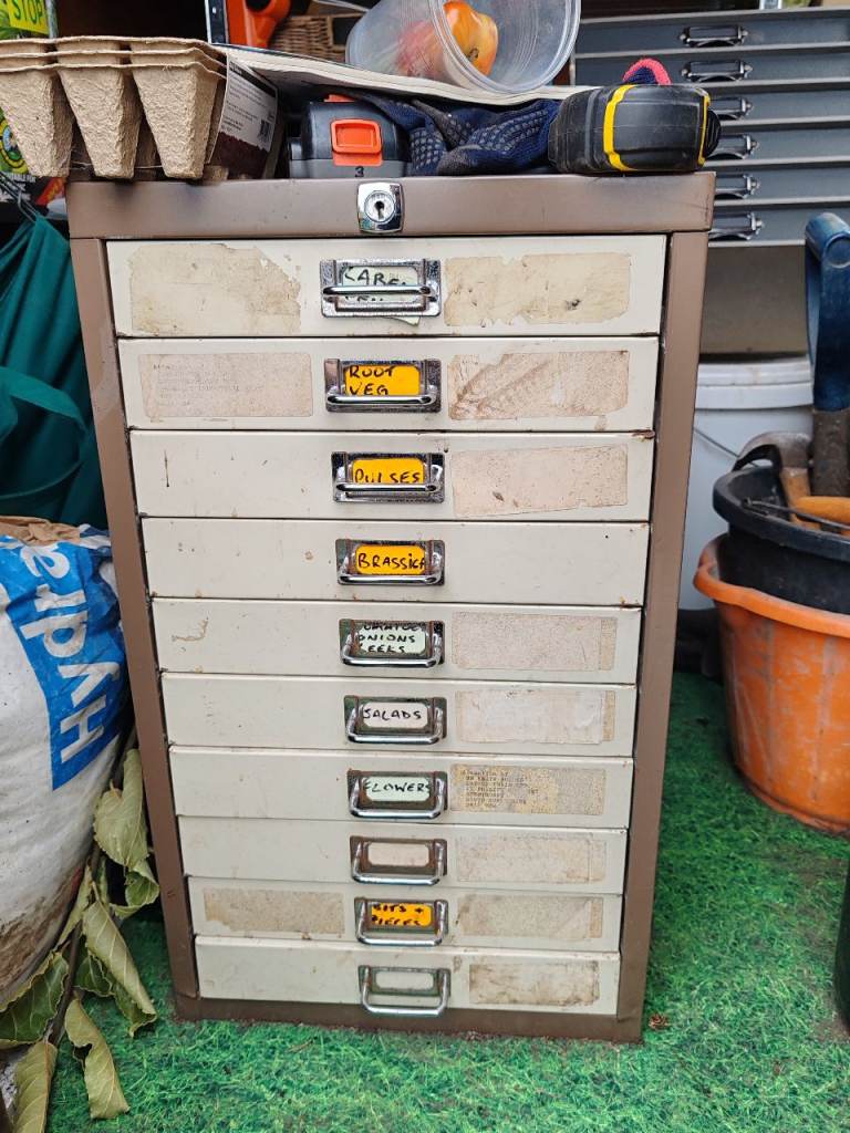 Vintage Metal Seed Storage Cabinet with 10 Drawers