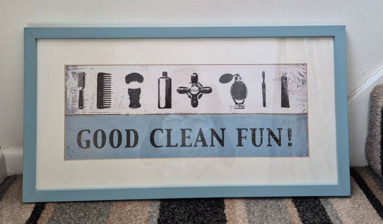Customed Framed Vintage Print 'Good Clean Fun' Bathroom Decor