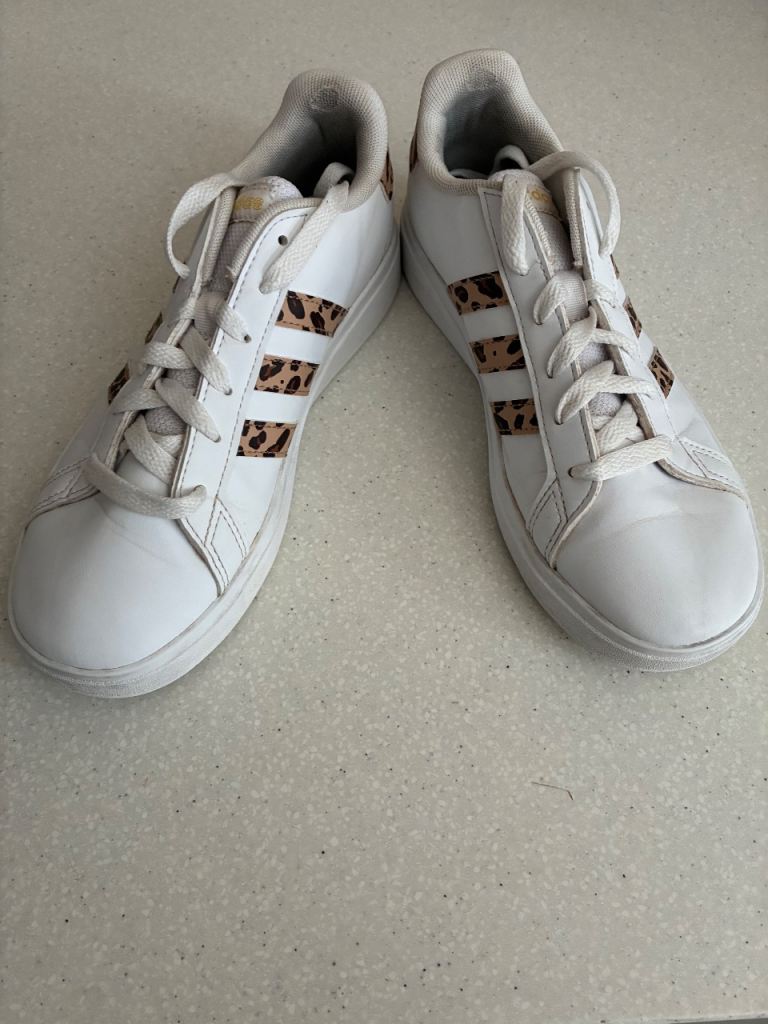 Adidas White Trainers with Leopard Print – Good Condition