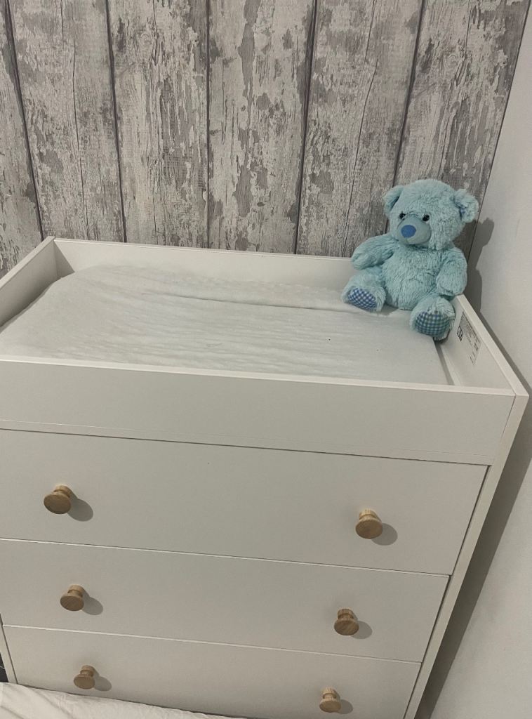 White Baby Changing Table with Drawers – As Good As New