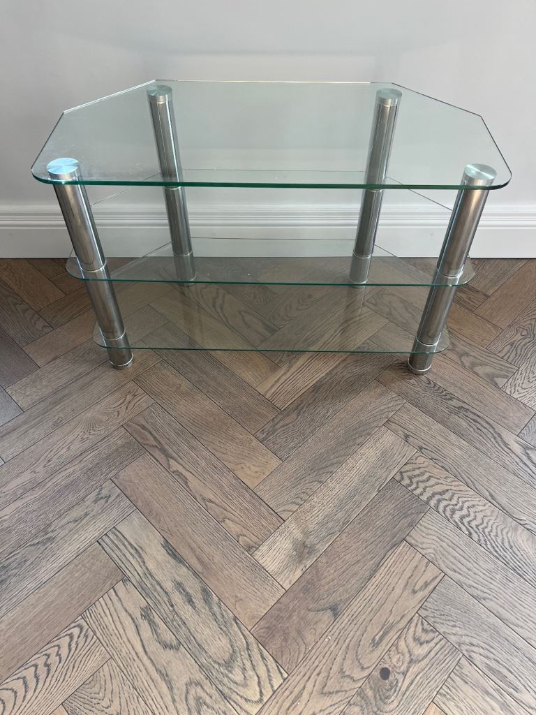 Glass Corner TV Stand - Clear & Chrome