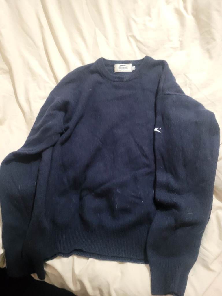 Slazenger Golf Men's Crew Neck Jumper - Navy Blue - Size Large - Preloved