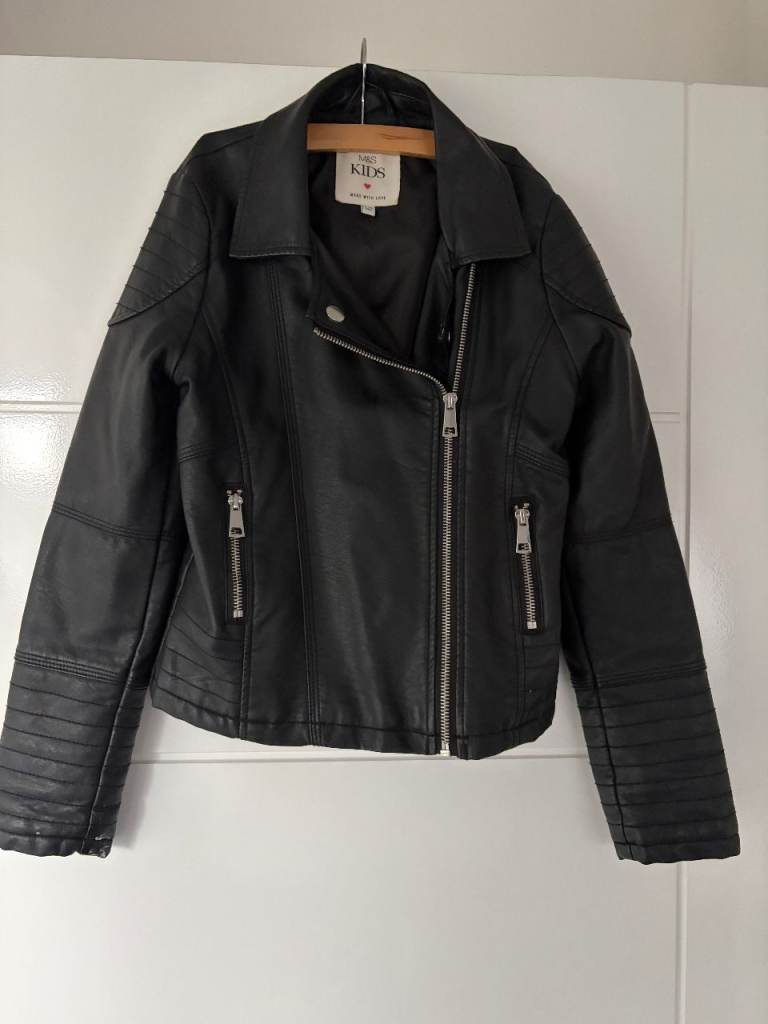 ex M&S Girls black leather jacket - age 9-10 years  