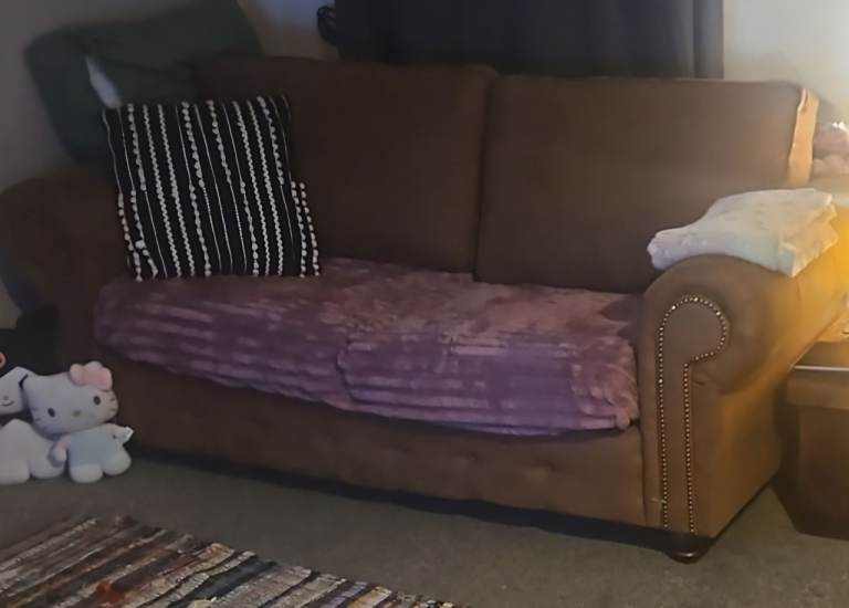 FREE -Brown Fabric Two-Seater Sofa – Good Condition