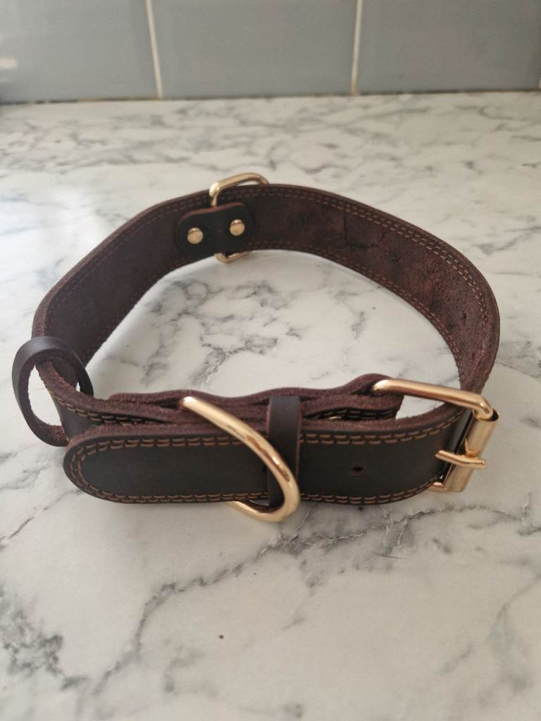 Large brown leather dog collar 