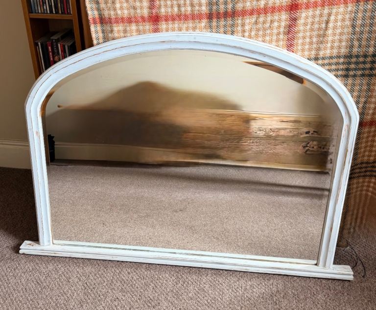Arched White Wooden Mantle Mirror