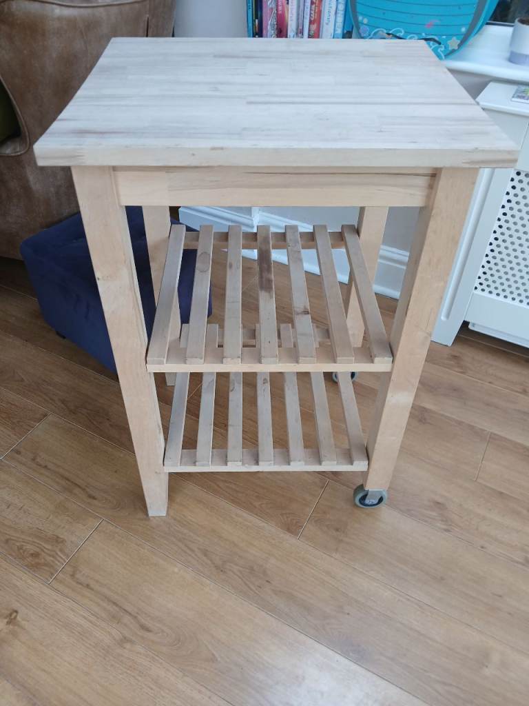Ikea Wooden Kitchen Trolley with Shelves and Wheels – Good Condition