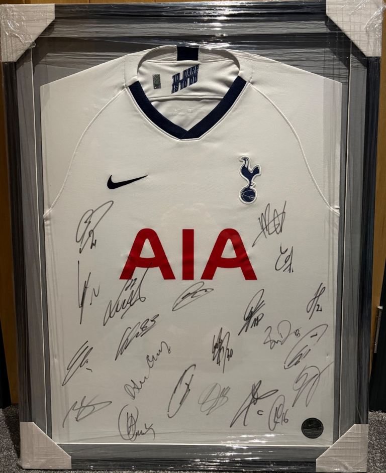 Framed Tottenham Hotspur Strip Signed 2019/2020 Home Shirt with COA