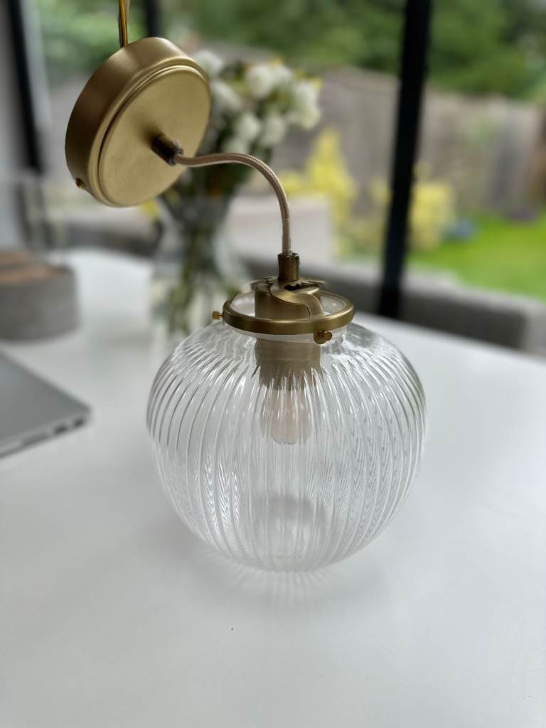 Glass ceiling light, brass, from John Lewis