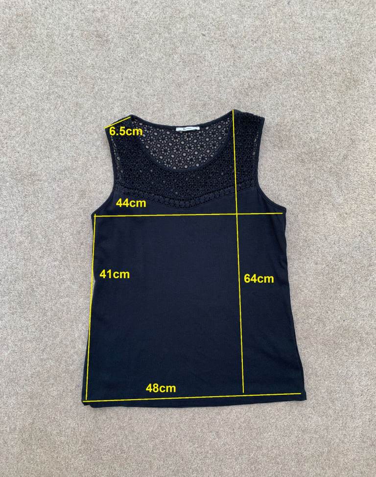 Stretchy Black Lace Accent Ladies Sleeveless Top TU Size 16