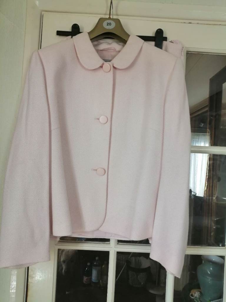 Pale pink polyester and wool suit 
