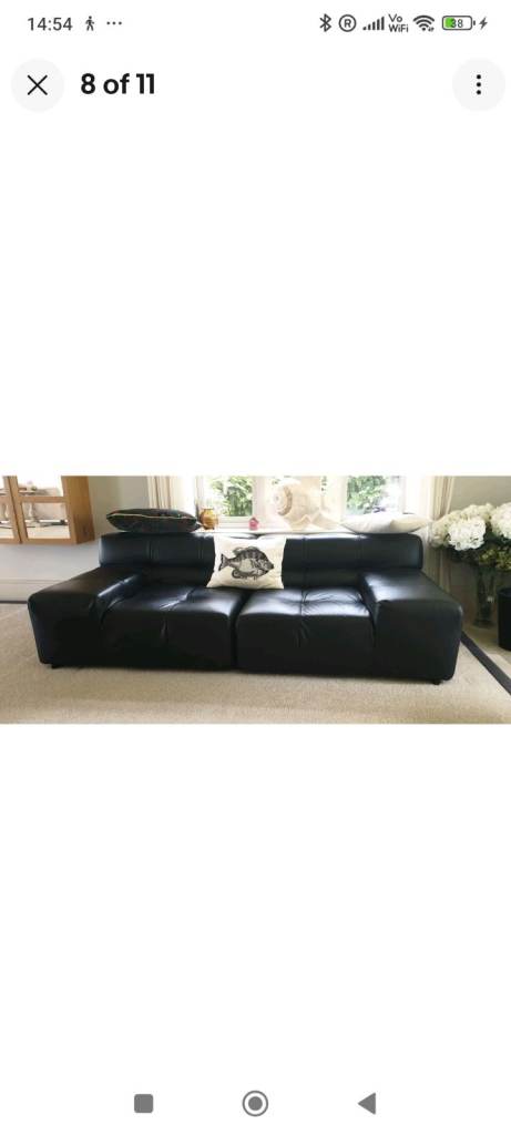 B&B Italia Tufty Time Black Leather Modular Sofa & Footstool