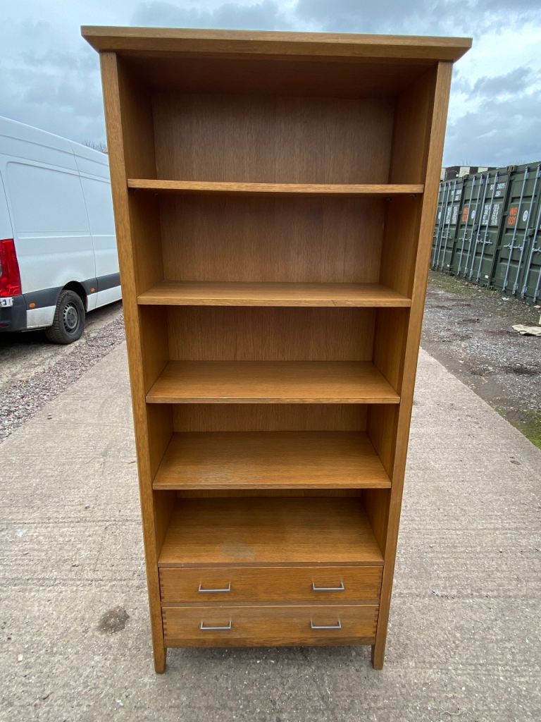 Solid Wood Bookcase 2 Drawer 