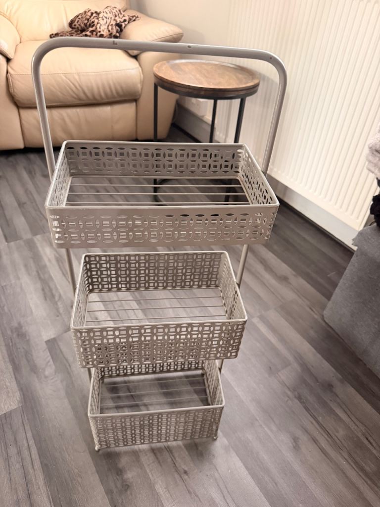 Grey Metal 3-Tier Storage Trolley with Baskets