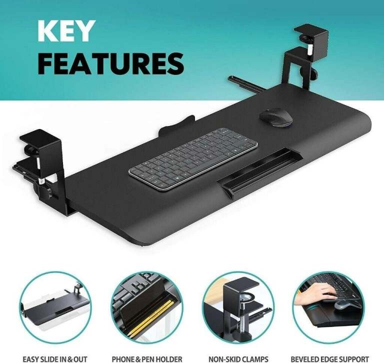 New: Fenge Push-Pull Keyboard Drawer Under Desk C-Clamp on Keyboard Tray Adjustable