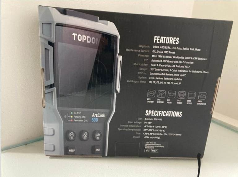 Topdon ArtiLink 600 OBD2 Scanner - ABS SRS Diagnostics + Oil SAS BMS Reset - Brand New