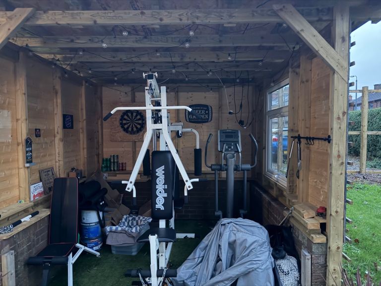 summer house shed workshop and gym equipment