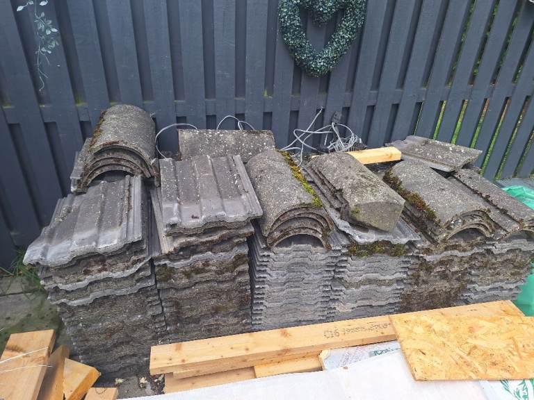 Job Lot of Grey Concrete Roof Tiles - Various Types, Good Condition