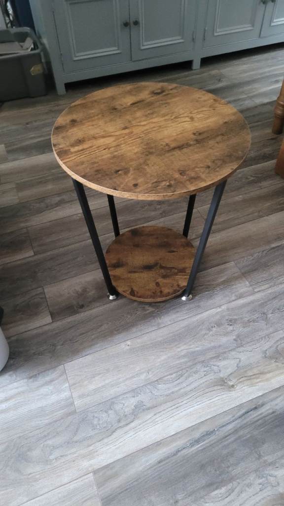 Rustic Industrial Style Round Side Table - Two Tiers