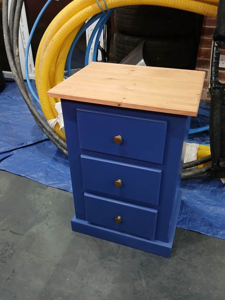 Two new blue bedside tables for sale