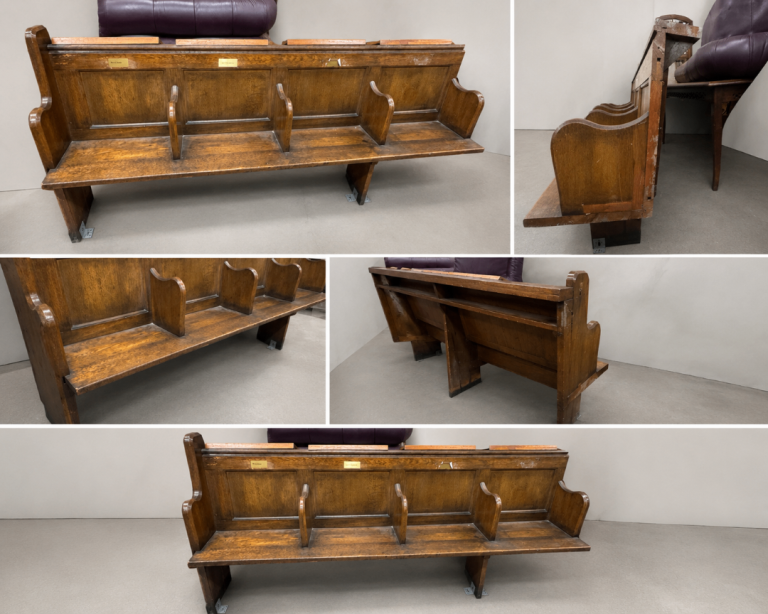Antique Solid Oak Church Pew / Chapel Bench – 4 Seat with Dividers