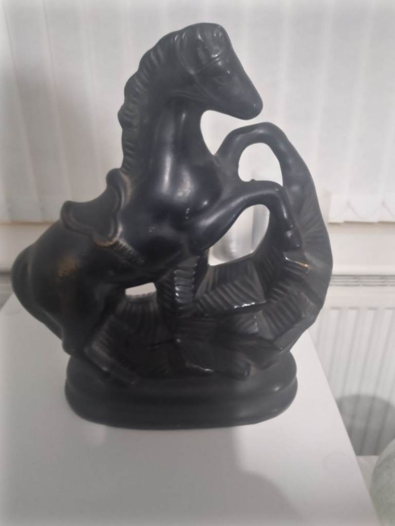Vintage porcelain black horse figurine 
