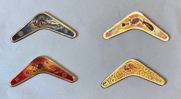 Australia Boomerang Shape Fridge Magnet with an Aboriginal Design - Used 