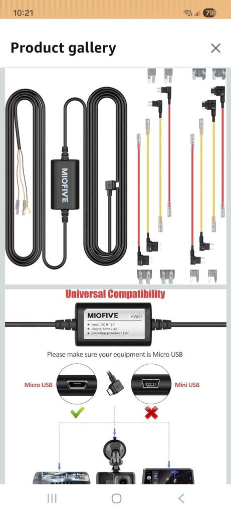 Universal hardwire kit for dash cam, micro sd fitting, not C