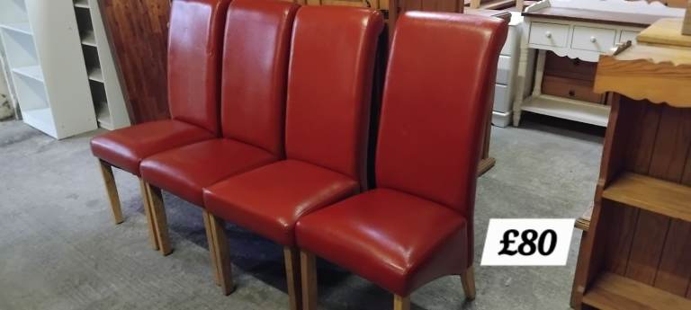 Set of 4 Red Dining Chairs - Good Condition