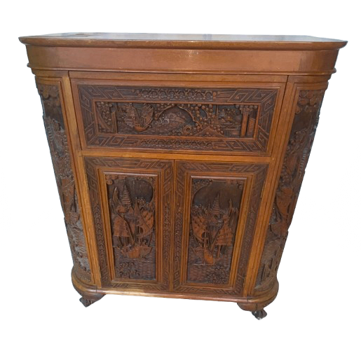 Premium Chinese Carved Cocktail Cabinet – 1940s–50s