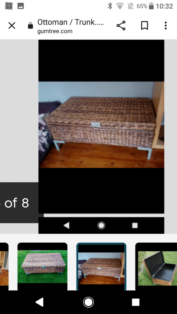 Wicker Rattan Storage Trunk / Ottoman with Metal Legs