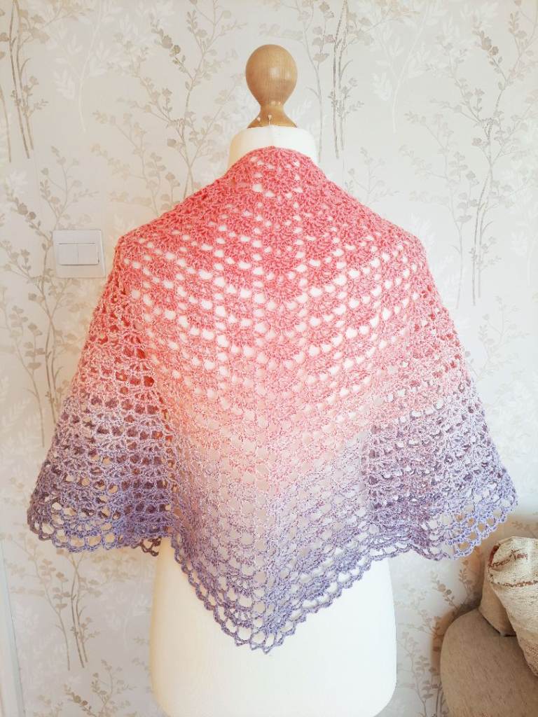 Gradient Knitted Shawl for Summer. Crochet Boho Wrap, 100% Cotton. Romantic Knitted Lace, Ombre