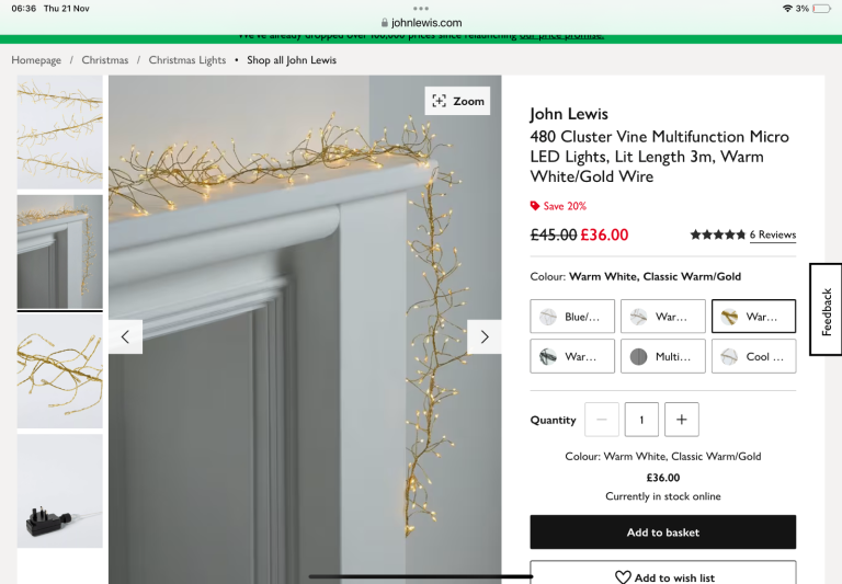 John Lewis White and Gold Cluster Lights.  