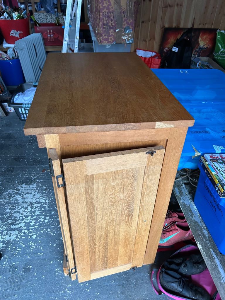 Solid oak computer cupboard and desk 