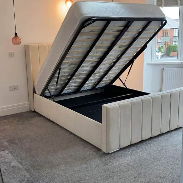 image for Wing Back bed Double Plush Velvet Royal wing ottoman bed Frame With optional Mattress !! 