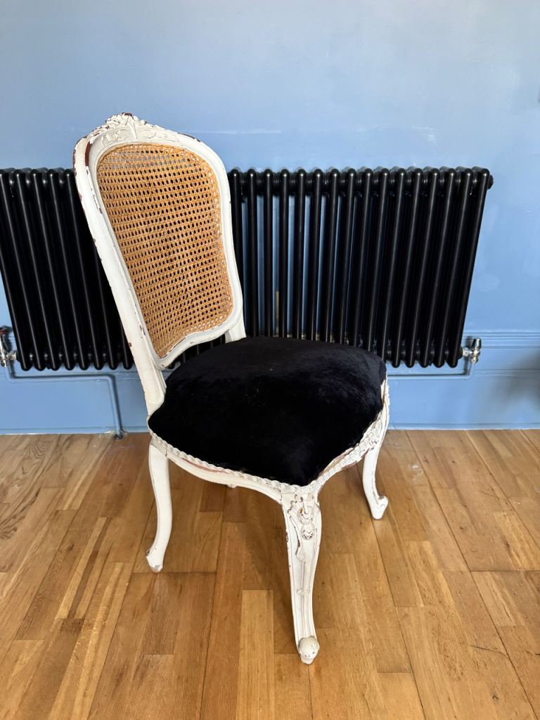 4x Unique Vintage Chairs – Eclectic Mix (Cane, Velvet, Carved Wood)