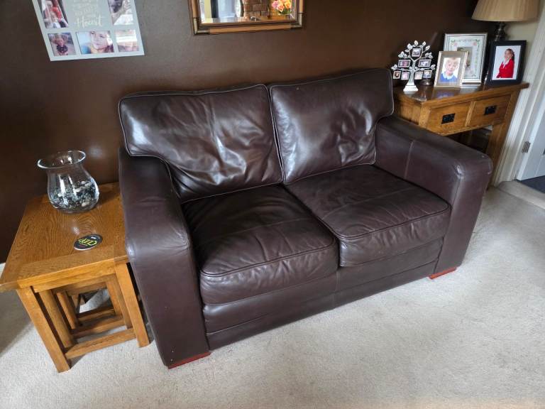 2 x brown leather sofas
