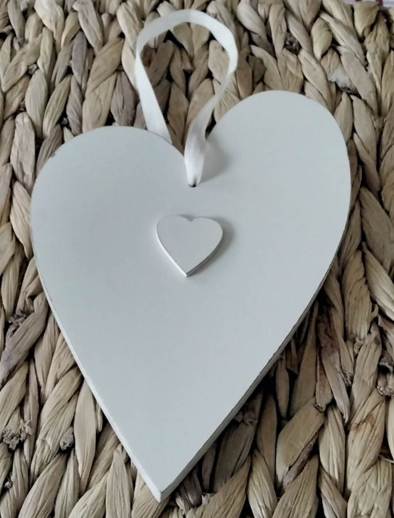 Hanging heart ornament 14 cm x  20 cm excluding hanging ribbon 