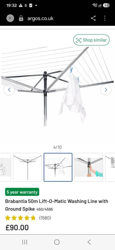 Brabantia 50m Lift-O-Matic Washing Line with Ground Spike