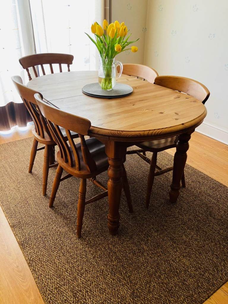 Oak dining table and chairs 