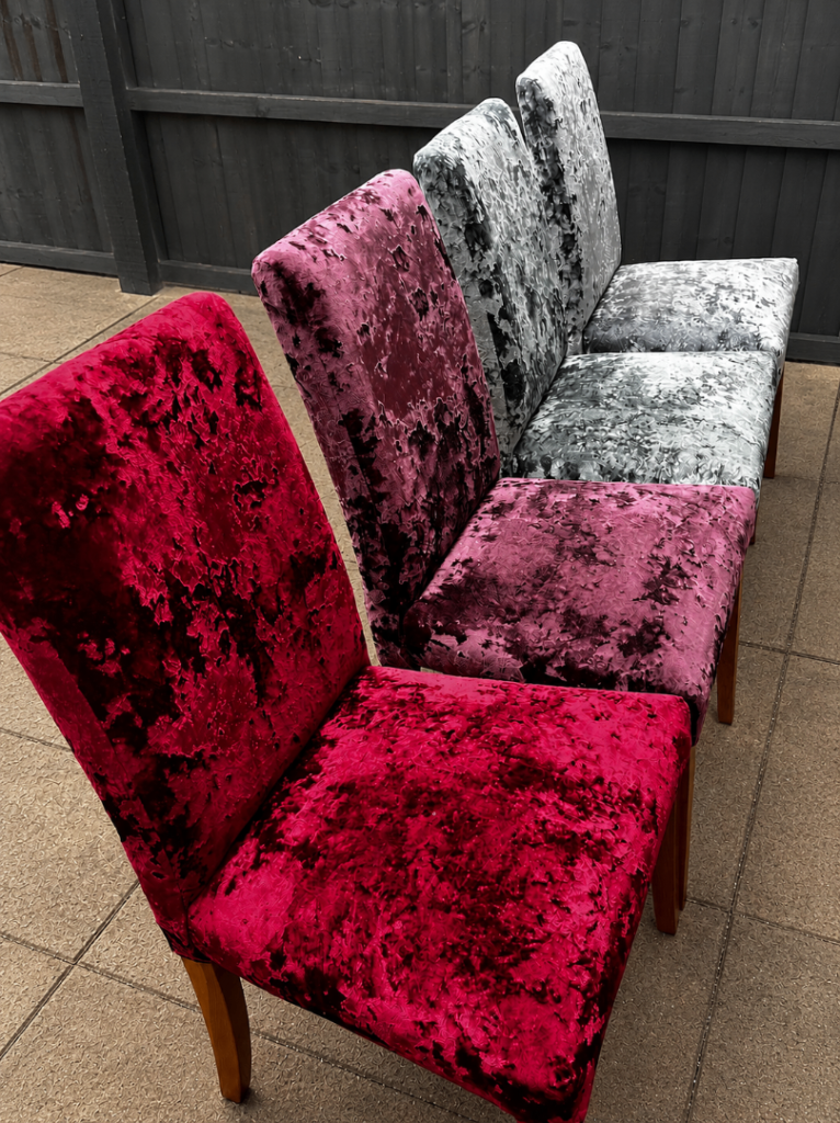 Set of 4 Jewel Tone Crushed Velvet Dining Chairs