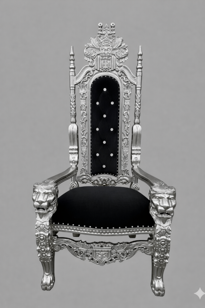 Lion King Throne Chair - Bespoke Wedding Furniture - Silver & Black Velvet