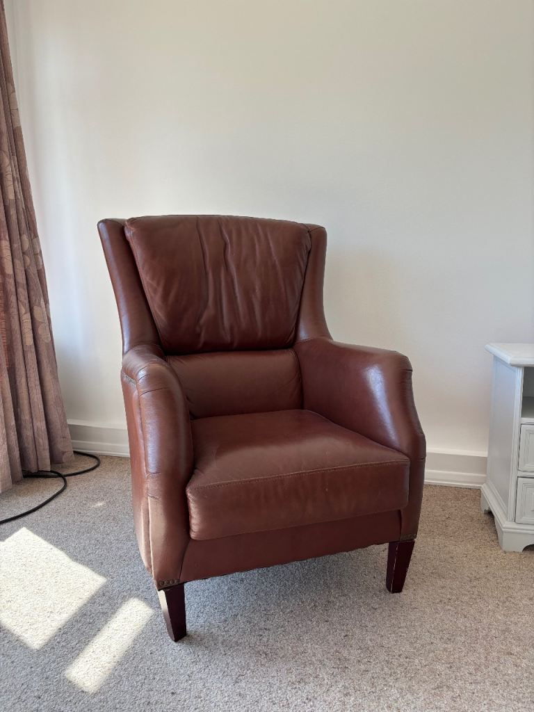 COLLECT ONLY Brown Genuine Leather Armchair