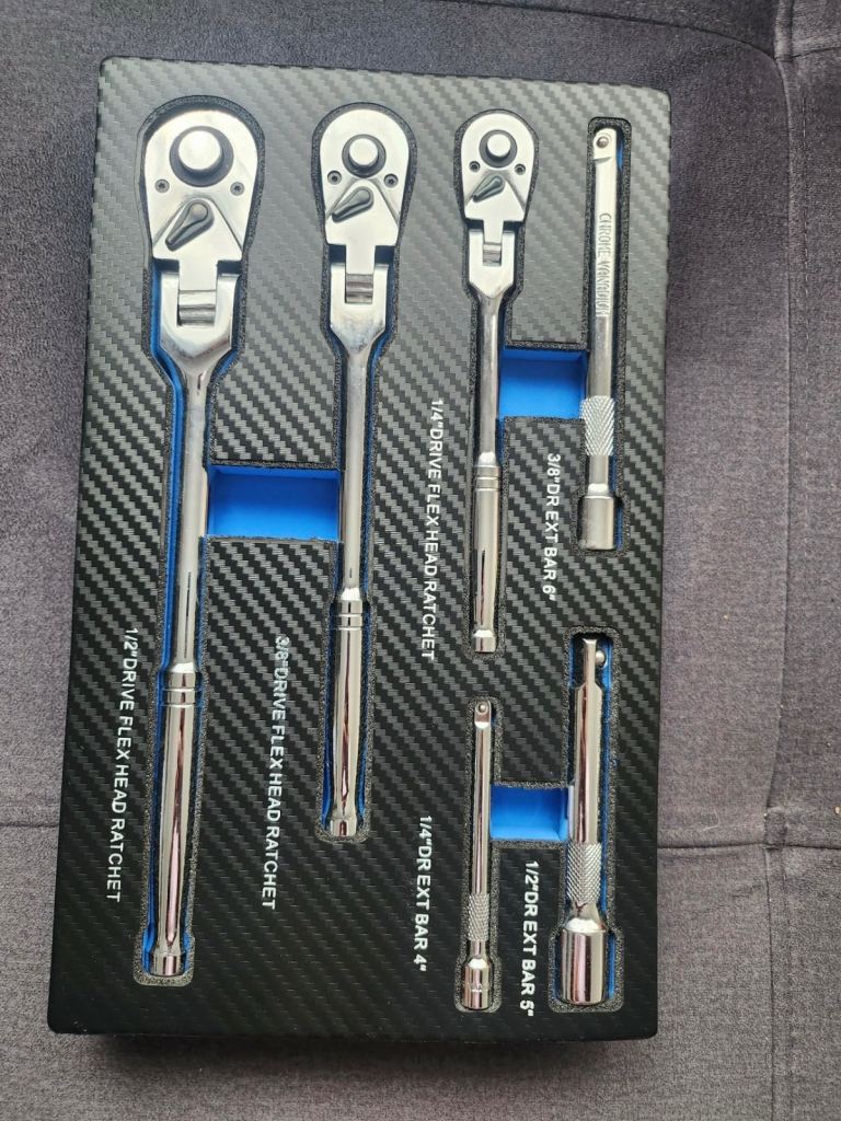 6pcs Ratchet Wrench Set, Including 1/4, 3/8, 1/2 Inch