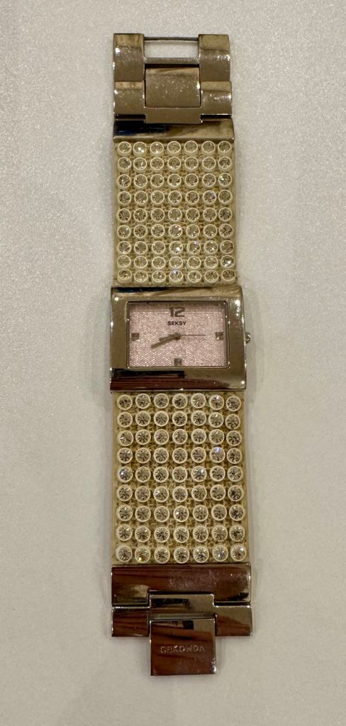 3 Ladies Crystal Encrusted Bracelet SEKSY Watch. Needs new battery