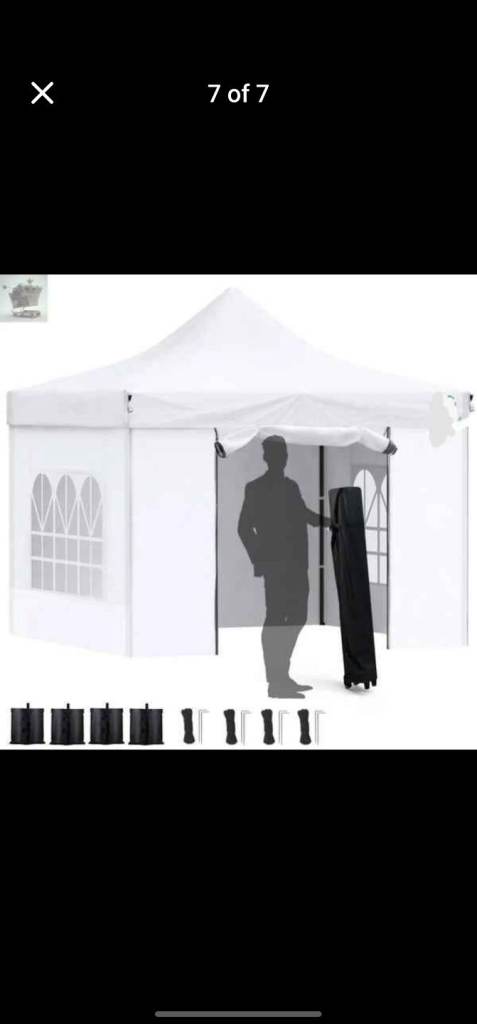 HEAVY DUTY POP UP GAZEBO 3m x 3m COMMERCIAL MARKET STALL WITH 4 WEIGHT BAGS (4 Walls, Grey)