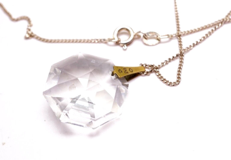 ae jewellery-STERLING SILVER - Crystal Pendant On A Fine Curb Chain 19 Inches 2.3 Grams